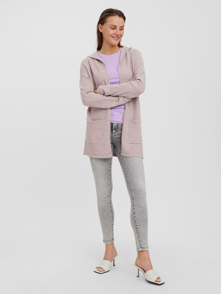 VERO MODA Damen Vmdoffy Ls Open Hood Cardigan Ga Noos Strickjacke, Woodrose/Detail:melange