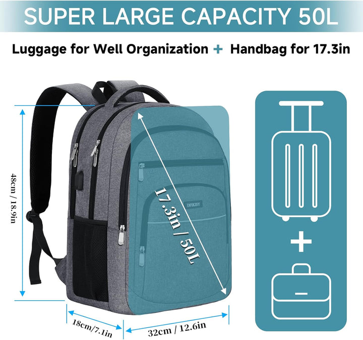 Rucksack Herren Gross, Laptop Rucksack Wasserdicht 17,3 Zoll Schulrucksack Laptoptasche mit USB Lade