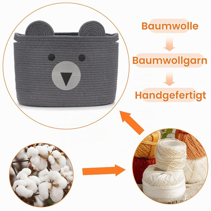 Aufbewahrungskorb Kinder aus Baumwolle für Spielzeug und Wäsche, Wäschekorb und Spielzeugkorb in ein