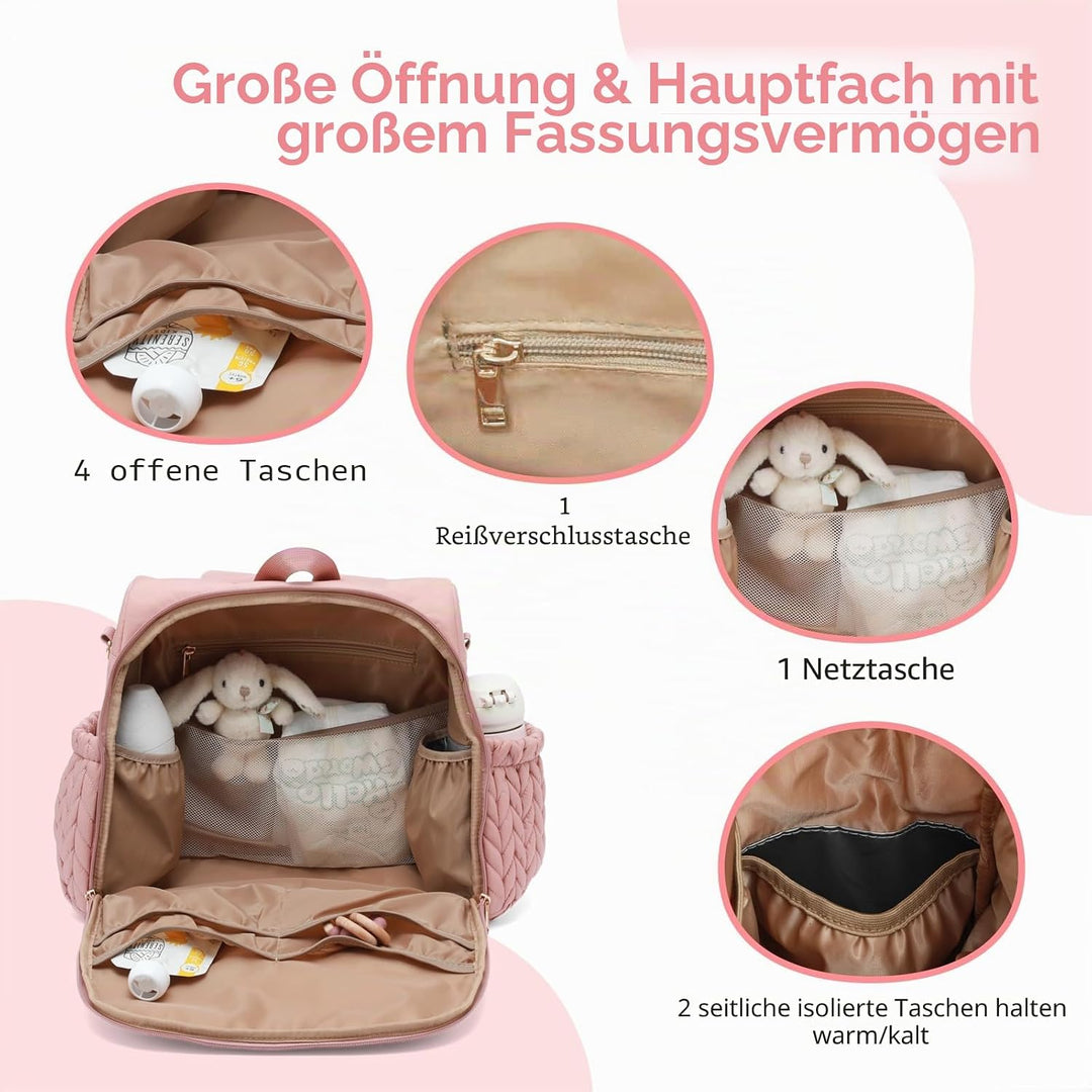 Leila Wickelrucksack mit verstellbaren Schultergurten, Kinderwagen-Clips und Wickelauflage – Modebew
