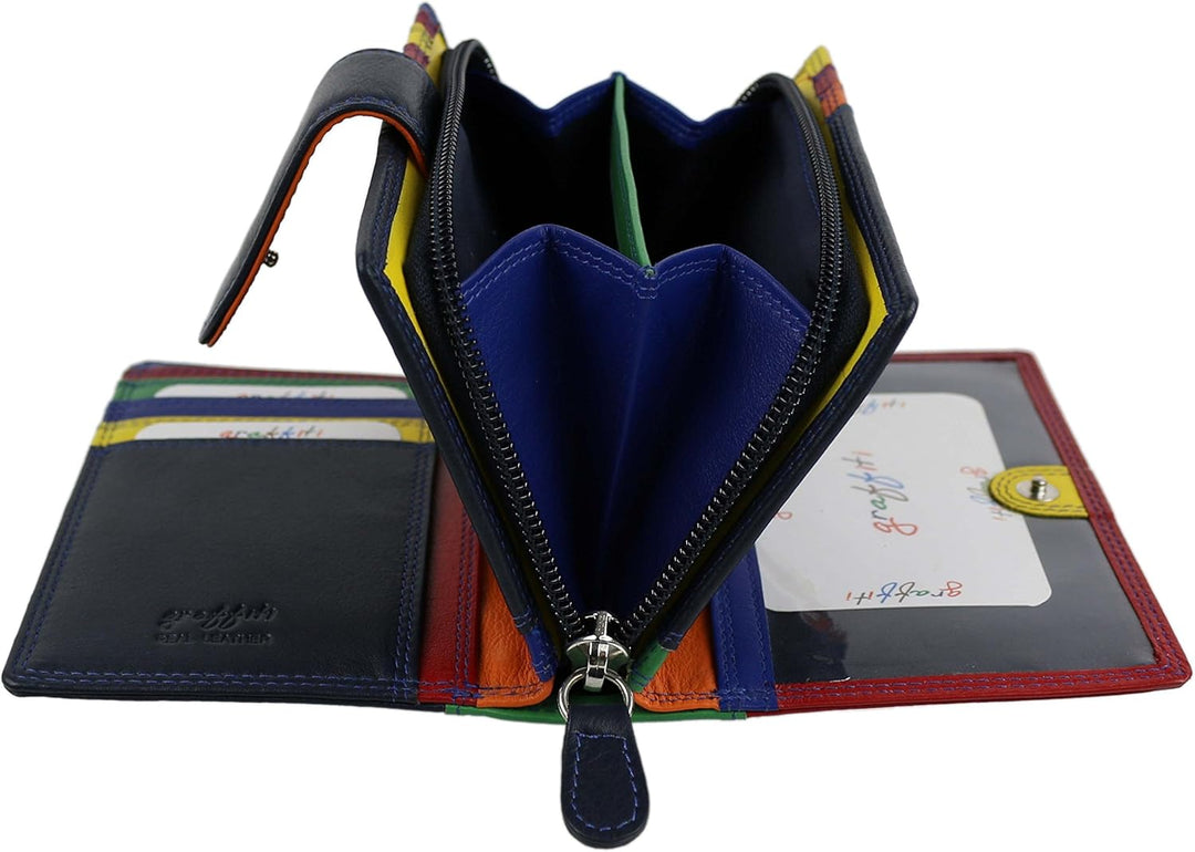 Golunski Ladies Tab b枚rse mit Umschlag aus Leder, Graffiti, Geschenkbox, Blau - Mitternachtsblau - G