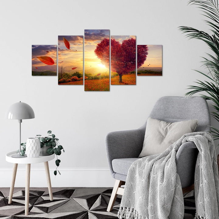 Runa Art Wandbilder Herbst Baum Herz 5 Teilig Bild auf Vlies Leinwand Deko Wohnzimmer Schlafzimmer N