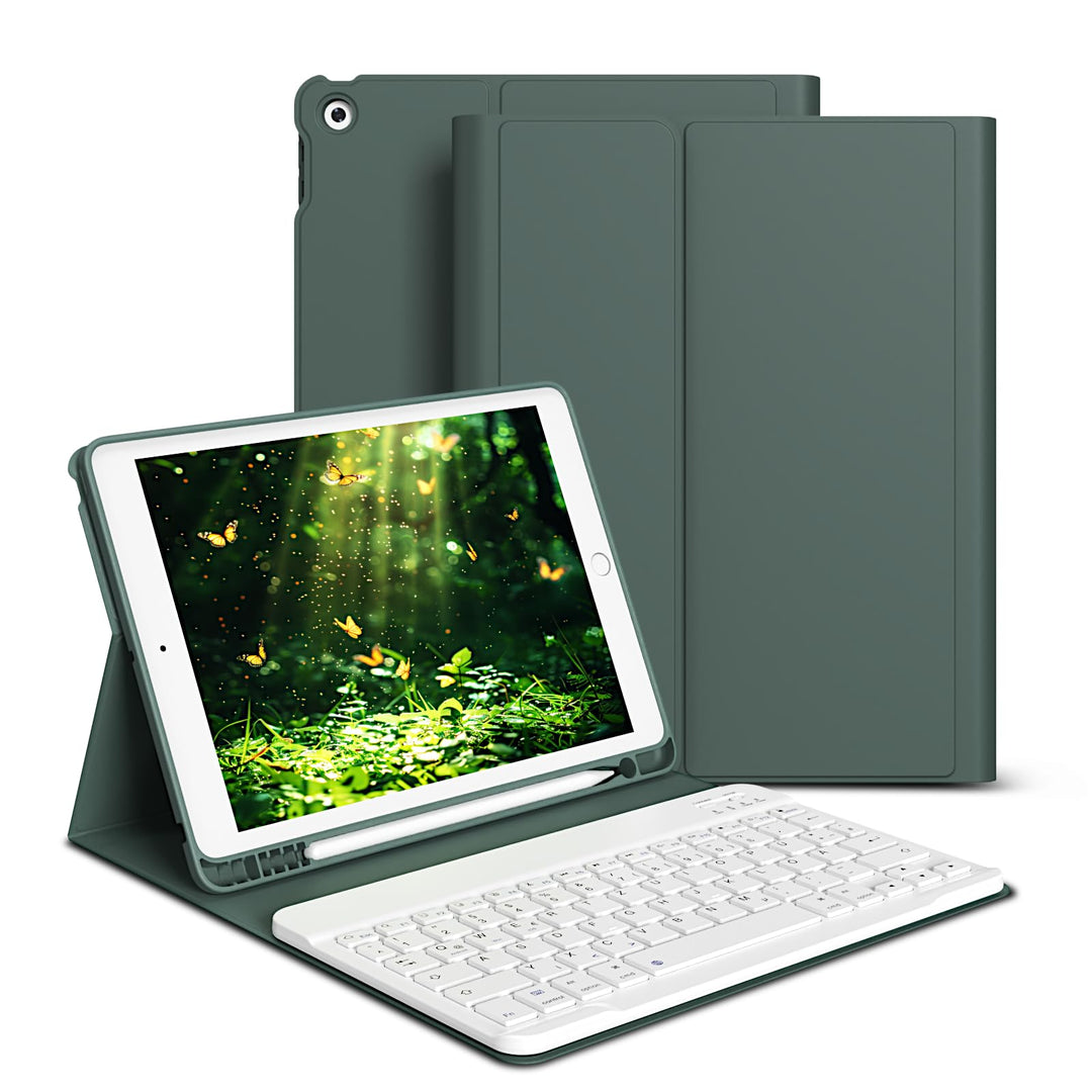 hülle mit Tastatur für iPad 9/8/7 Generation (2021/2020/2019) 10,2 Zoll, weiche TPU-Rückseite mit St