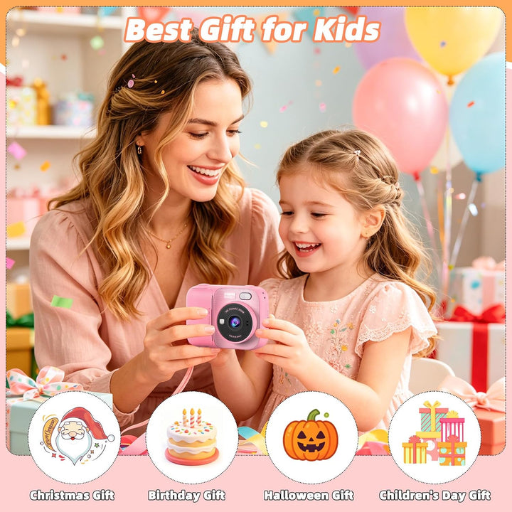 Kinder Sofortbildkamera, Digitalkamera mit Druck | 2,4 Zoll Display, 1080P HD Video, TF Karte &amp; 5 Ro
