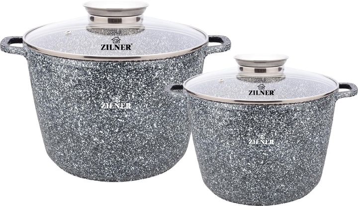 Zilner Topfset - Kochtopf Set 4-teilig - Marmorbeschichtung und Keramikbeschichtung - mit Glasdeckel