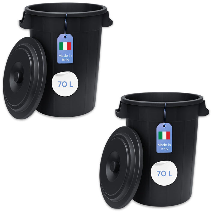 YourCasa Mülltonne 2 x 70L - Mülleimer mit Deckel - Tonne mit Trageriffen für Garten - Futtertonne o