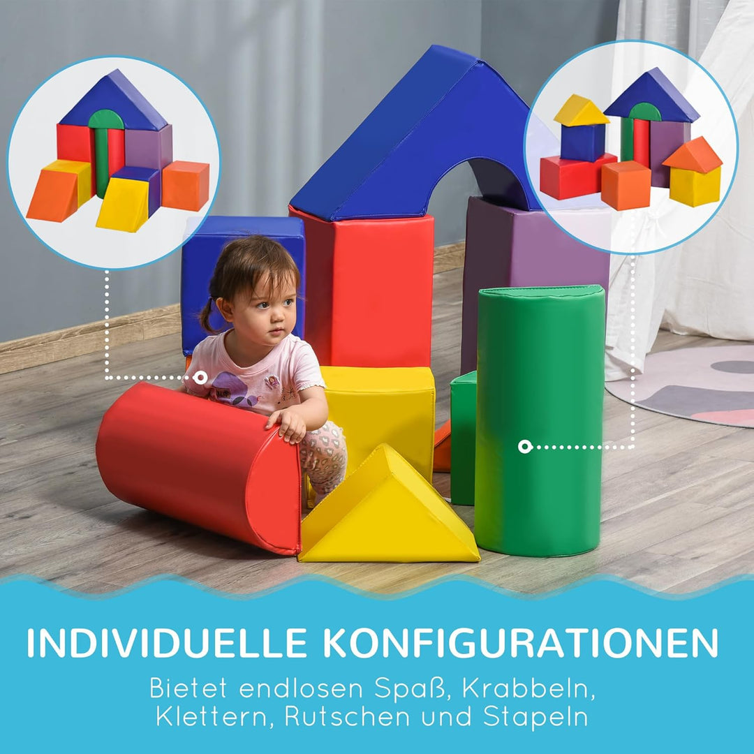 HOMCOM 11 TLG. Schaumstoff Bausteine Kinder Softbausteine Klettern toben Bauklötze Weiche Schaumstof