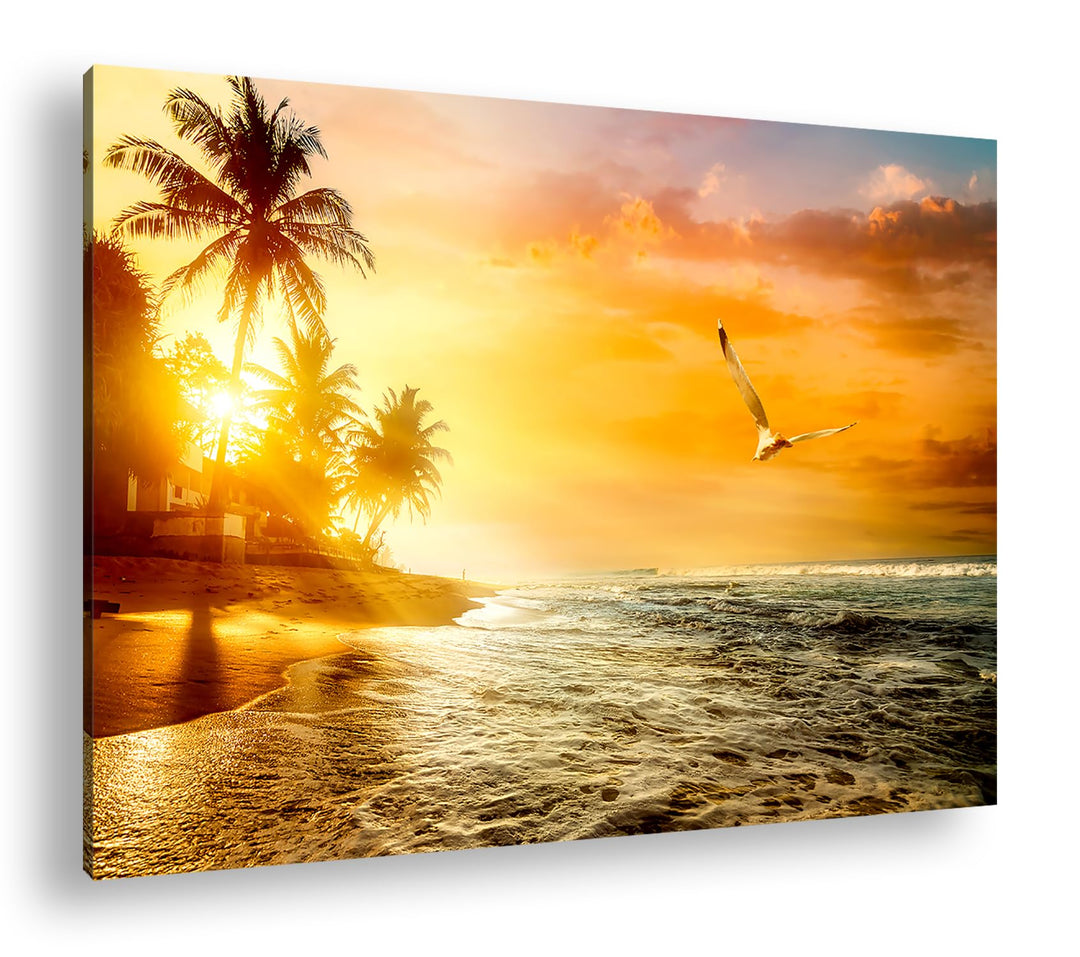 Sonnenaufgang über dem Meer Format: 80x60 cm als Leinwandbild, Motiv fertig gerahmt auf Echtholzrahm