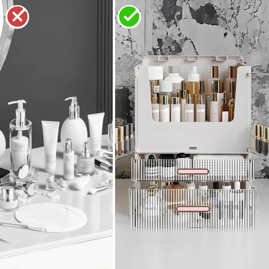 Make Up Organizer Kosmetik Aufbewahrung mit Deckel Schubladen Dustproof Cosmetic Schmink Organizer B