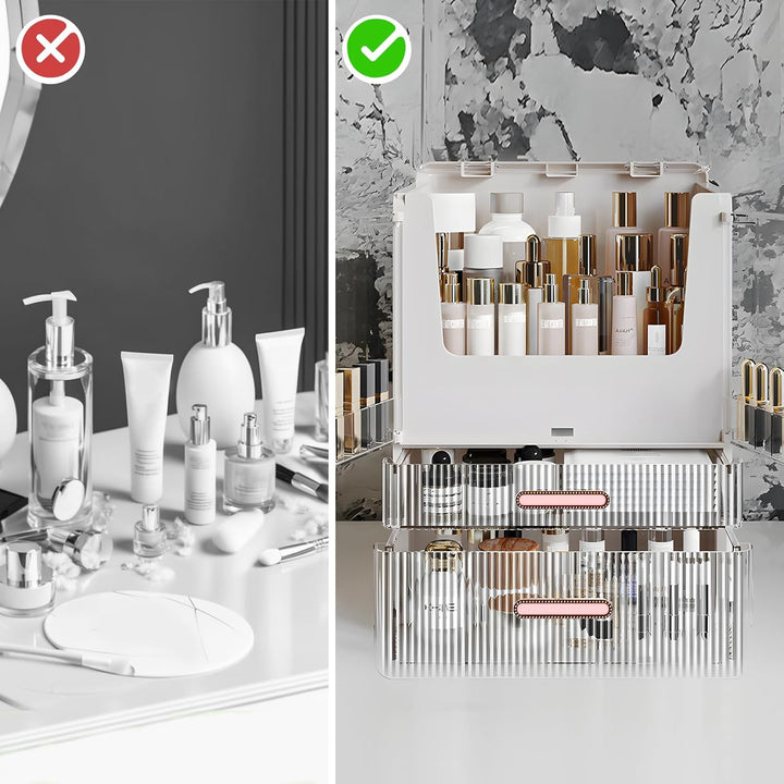 Make Up Organizer Kosmetik Aufbewahrung mit Deckel Schubladen Dustproof Cosmetic Schmink Organizer B