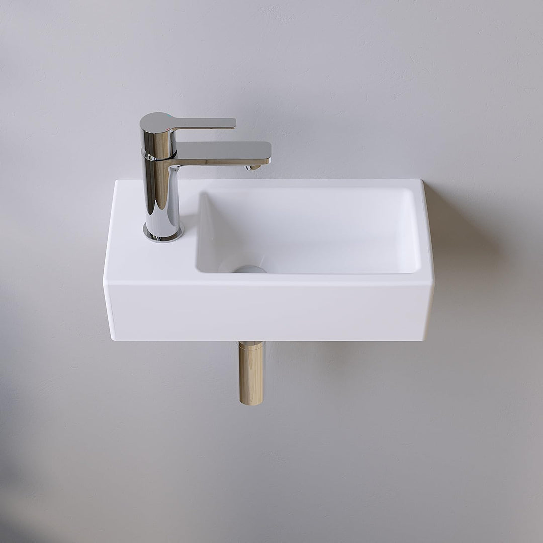 Waschbecken Keramik Waschtisch Hängewaschbecken klein Handwaschbecken Weiss Eckig 40 x 20 cm Badezim