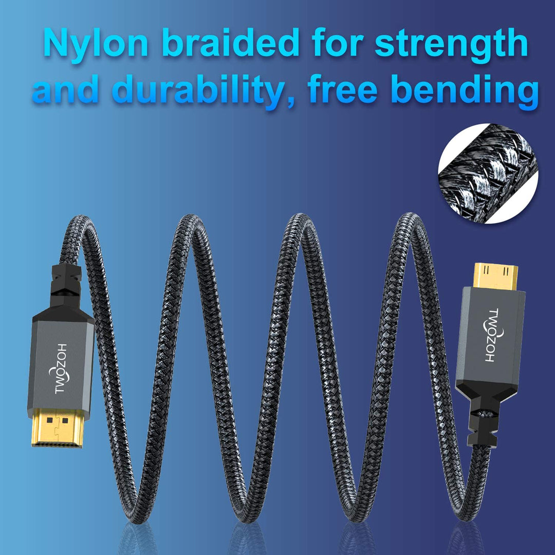 Twozoh Lang Mini HDMI auf HDMI Kabel 7,5M, geflochtenes HDMI auf Mini HDMI Kabel unterstützt 3D, 4K/
