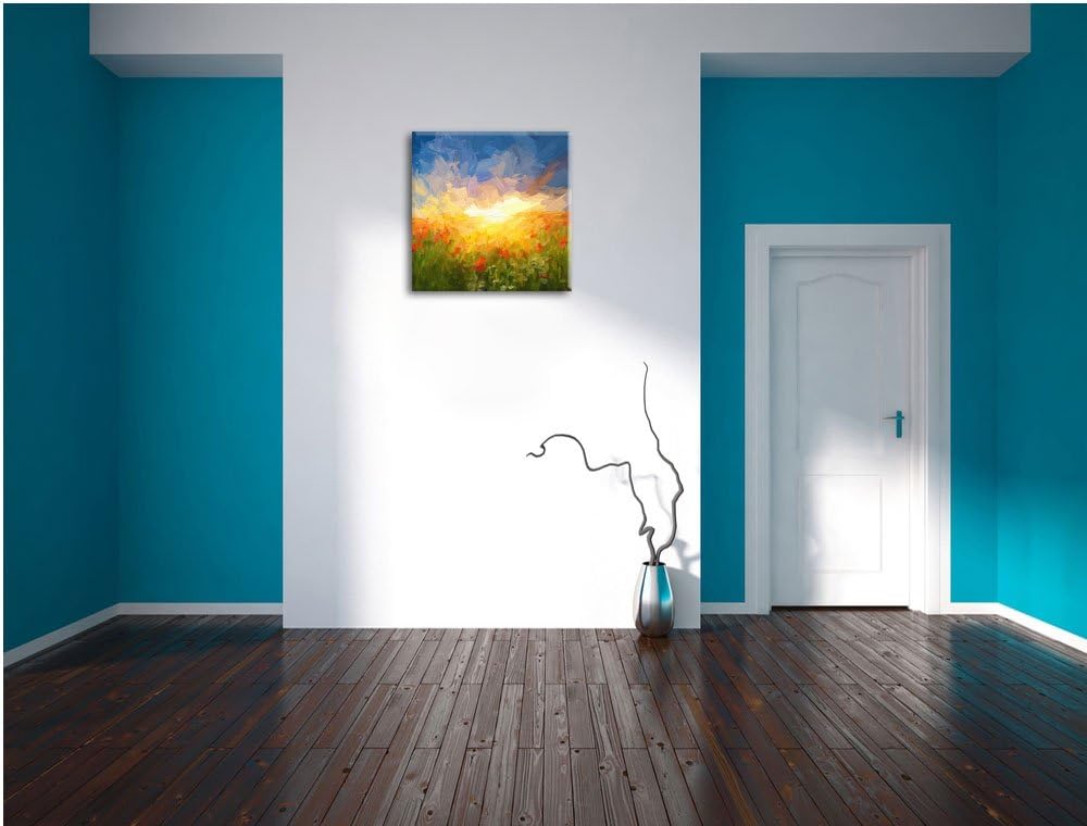 Pixxprint Mohnwiese in der Sonne als Leinwandbild/Grösse: 70x70 cm/Wandbild/Kunstdruck/fertig bespan