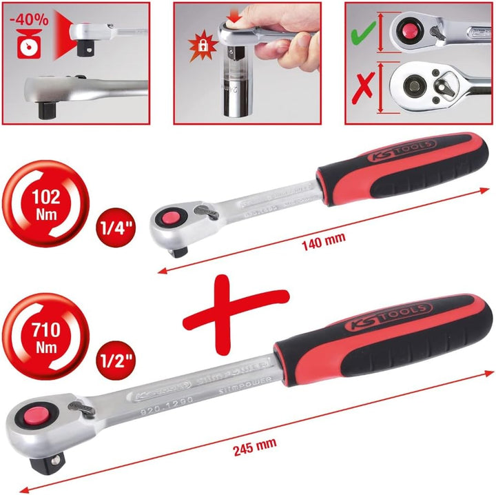 KS Tools 920.0002 SlimPOWER Umschaltknarren-Satz, 2-tlg.1/4" + 1/2"