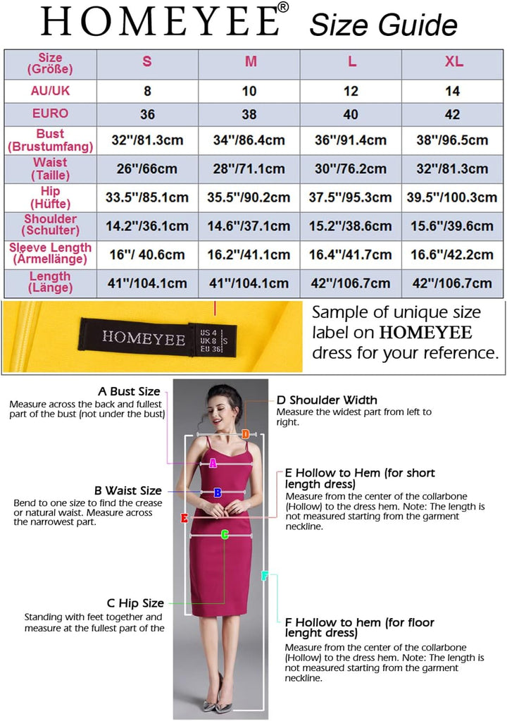 HOMEYEE Damen Elegant V-Ausschnitt 3/4 Ärmel Cocktail Retro Bodycon Bleistiftkleid Business Midi Etu