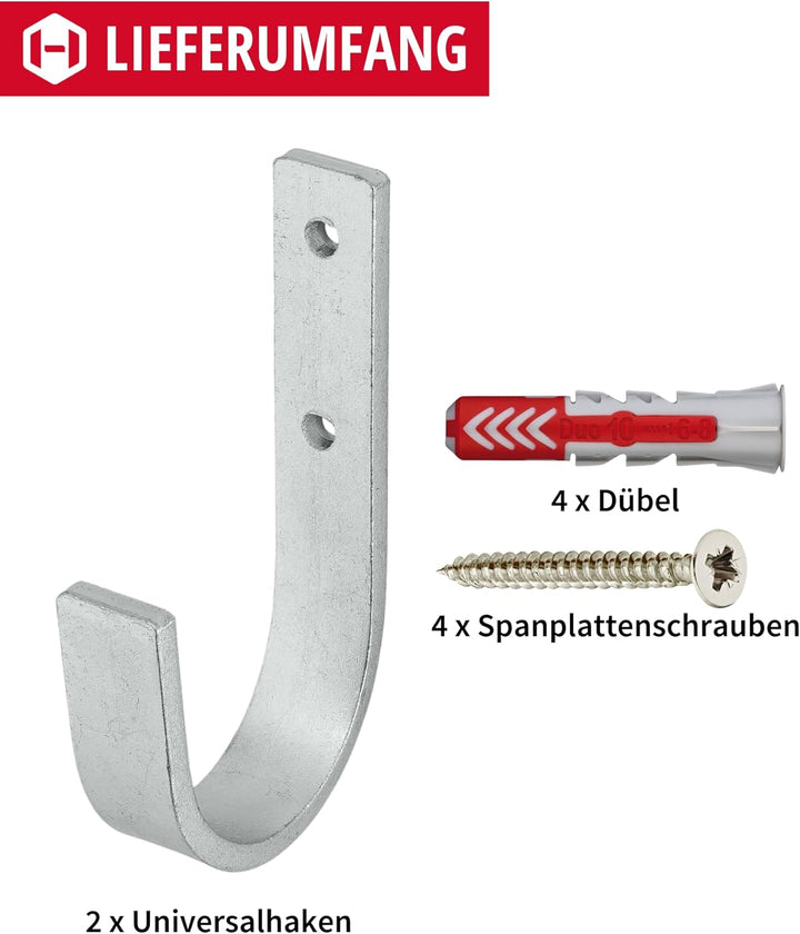 Gedotec Wandhalterung - Universal-Haken Stahl verzinkt | 2 Stück Leiterhaken gebogen 30 x 90 mm | Ge