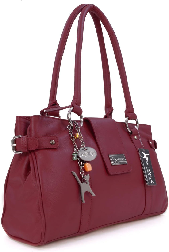 Catwalk Collection Handbags - Damen Leder Schultertasche - Handtasche Mittelgross für Notizbuch A5 -