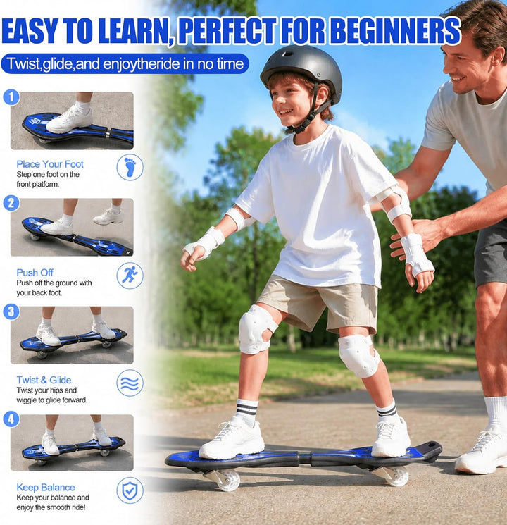 Waveboard Snakeboard Kinder LED Rollen, Caster Board | Anti-Rutsch-Oberfläche, 180° Drehung, leicht