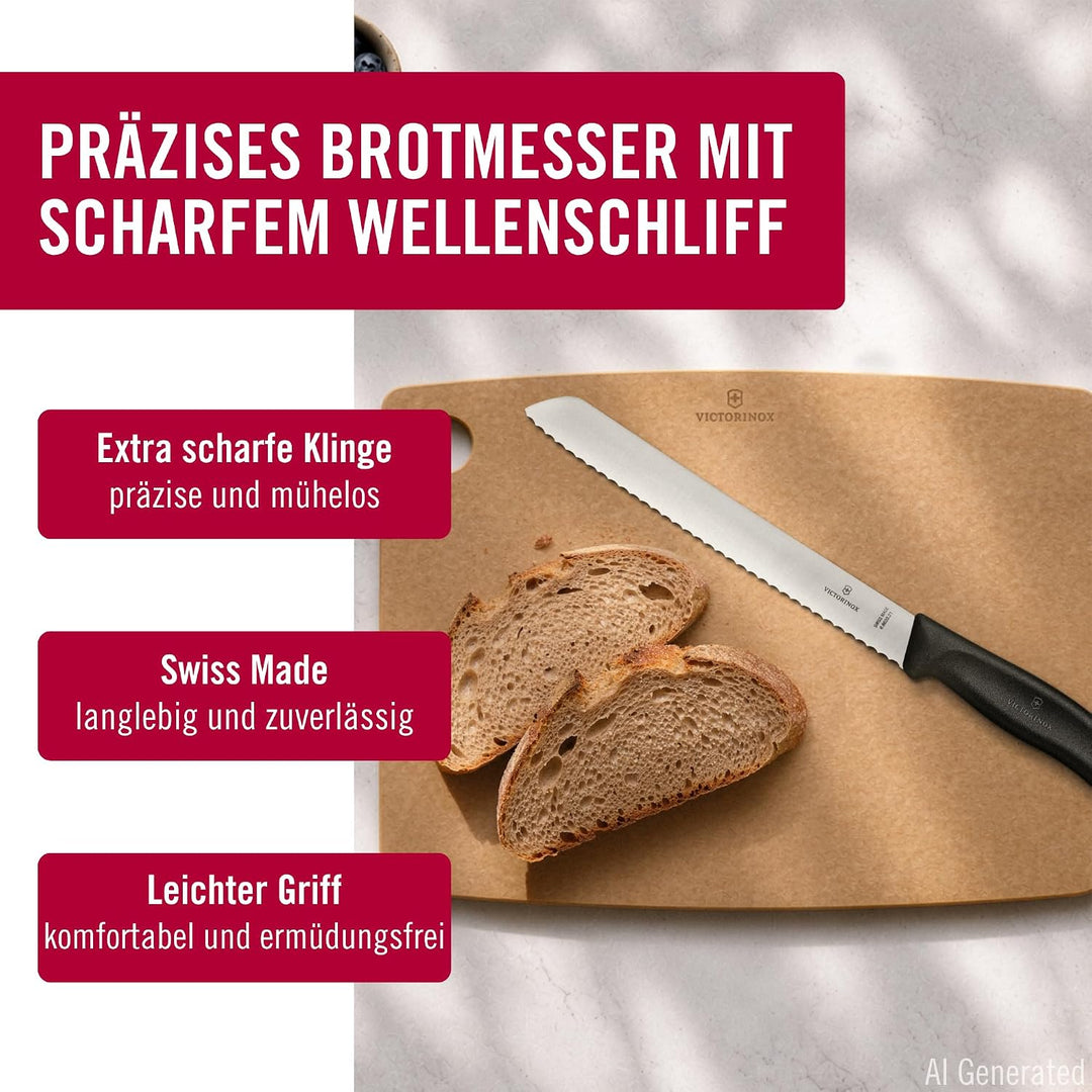 Victorinox, Swiss Classic, Profi Brotmesser, Extra Scharfe Klinge, Wellenschliff, 21 cm, Robuster Ku