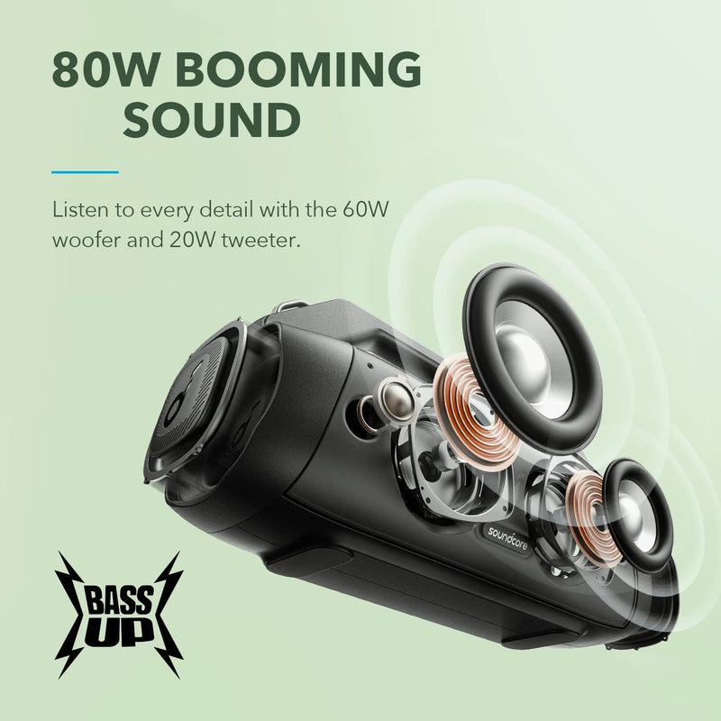 soundcore Anker Motion Boom Plus IP67 Lautsprecher für Draussen, 80W Stereo Sound, Individueller EQ