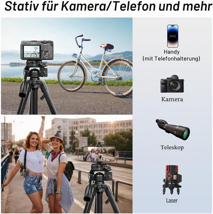 SIRUI Kamera Stativ 154cm, Aluminium Camera Tripod mit Telefonklemme Dreibein-Stative Fotostativ für