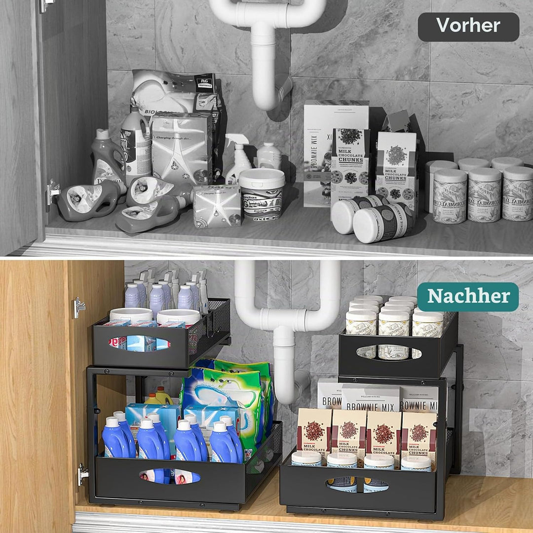 Housolution Spülschrank Organizer Ausziehbar, 2 Etagen Metall Unter Waschbecken Regal Spülenuntersch