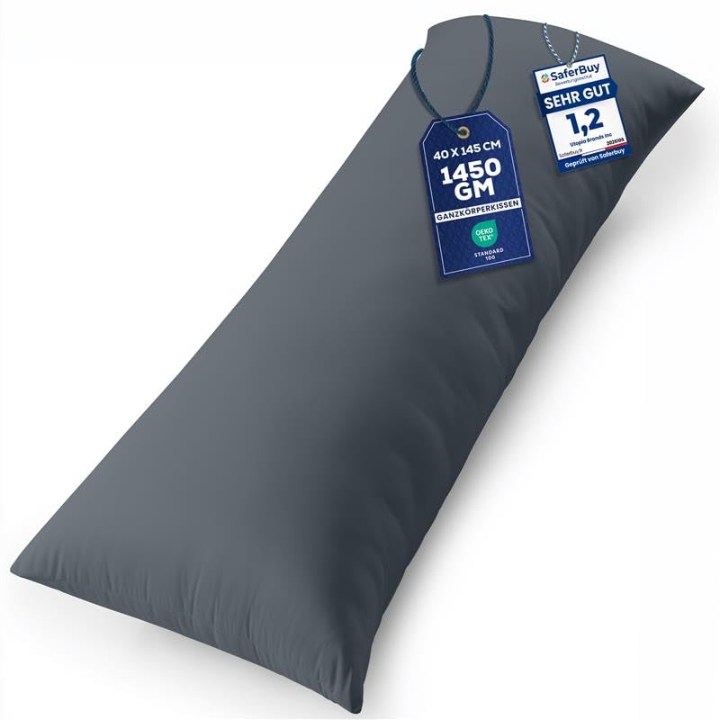 Utopia Bedding Seitenschläferkissen Körperkissen Schwangerschaftskissen | 40x145 cm Grau Bezug aus w