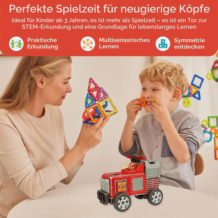 Magformers Fire Engine And Rescue Vehicle Set. Firefighters Magnetic Building Blocks Toy. Makes Over