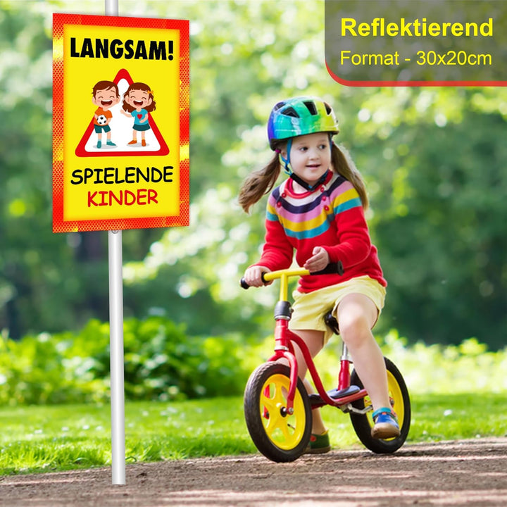 Sachverständigen-Zubehör® Achtung Kinder Sicherheit Schild XXL aus Metall [3 mm] mit Reflektoren [re