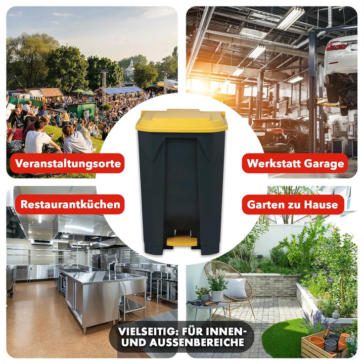 casa pura Mülltonne, Mülleimer 80 Liter, gelber Deckel, Abfalleimer für Küche und Büro, Mülltrennsys