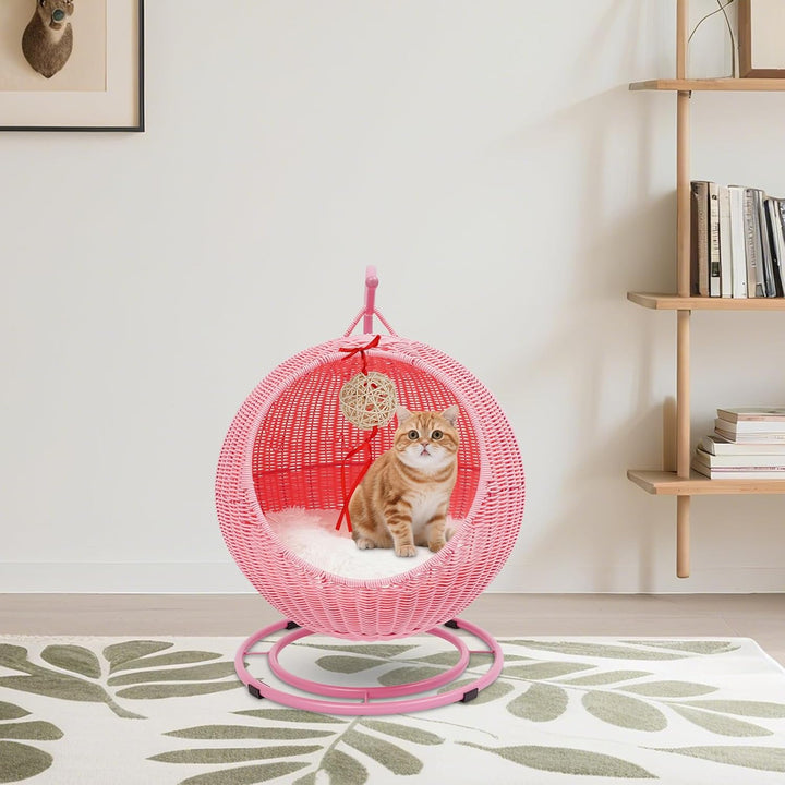 KatzenhäNgematte,Rattan äHnliche HäNgekorb-KatzenhöHle, Freistehend, Gelb Braun Rosa 7,5 Kg Lasten K