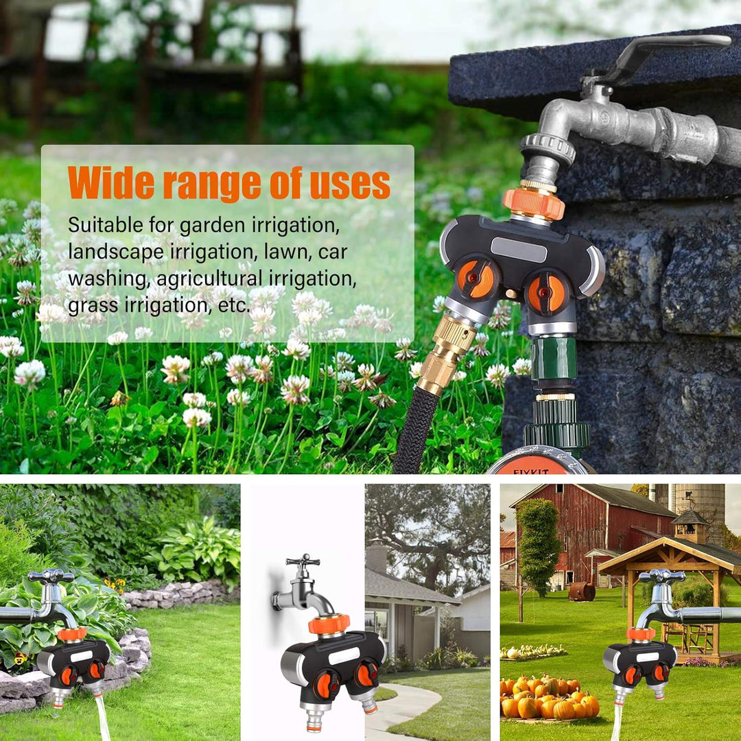 2-Wege-Verteiler: 3/4" und 1/2" Wasser Verteiler mit Wasserverteiler Wasserhahn, für gleichzeitigen