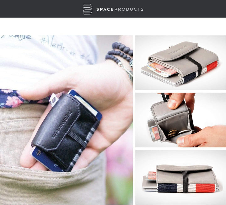 Mini Geldbörse für Frauen & Männer I Sehr kleines Echtleder Smart Wallet/Portemonnaie mit Münzfach I