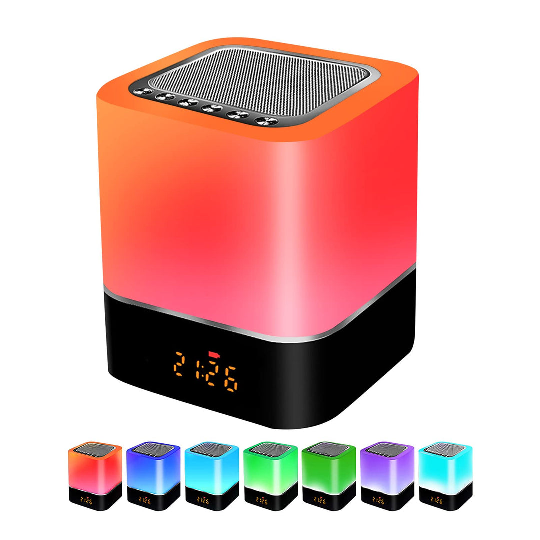 Nachttischlampe mit Wecker, Bluetooth-Lautsprecher, Dimmbarer RGB-Farbwechsel, Tragbarer Bluetooth-L