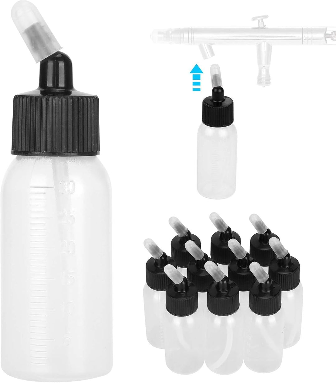 Tnfeeon Airbrush-Flaschen, 10 Stück 30-ml-Kunststoffflaschen Airbrush-Farbflaschen für Dual-Action-S