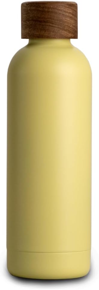 T&N Edelstahl Trinkflasche 500ml, Thermosflasche 0.5l mit Akazienholz Deckel, Isolierte Wasserflasch