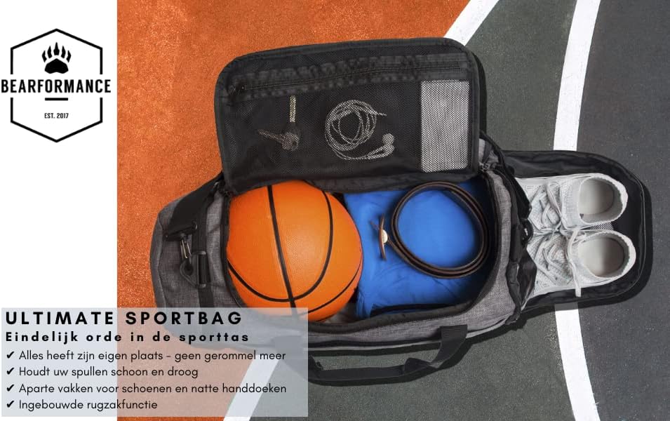 Bearformance® Ultimate Sportbag | Sporttasche mit Schuhfach & Nassfach mit Rucksackfunktion für Herr