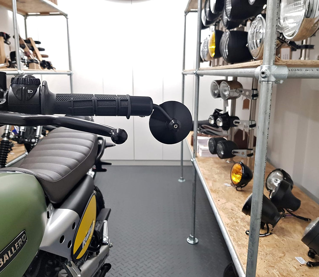 Motorrad Lenker Endspiegel, seitliche Rückansicht, SCHWARZ mit konvexem Glas für 22mm Lenker