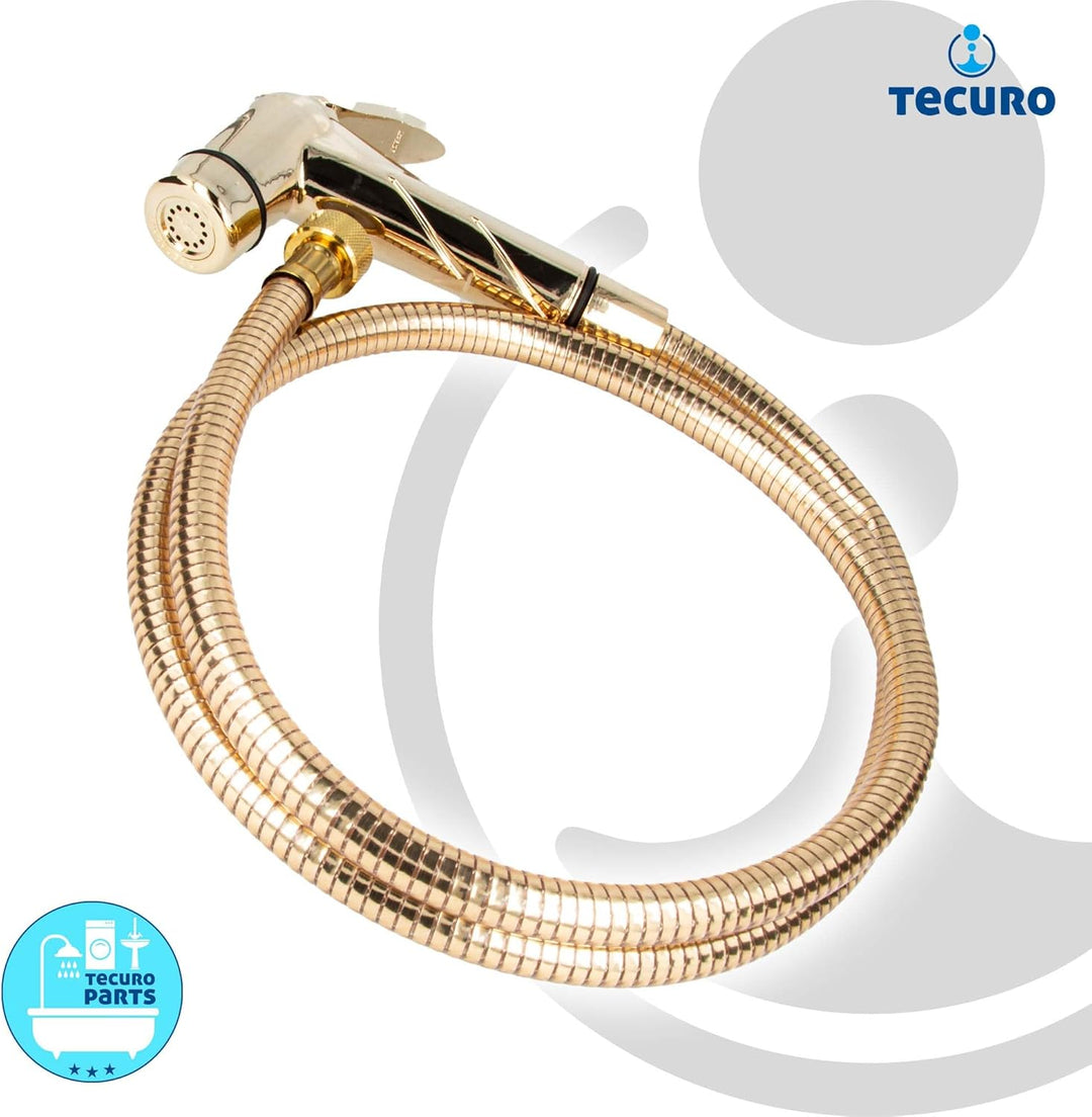 tecuro Bidet WC Handbrause Set SHATTAF, gold, 1-strahlig, 1,20 m Schlauch und Wandhalter - T1401G, G