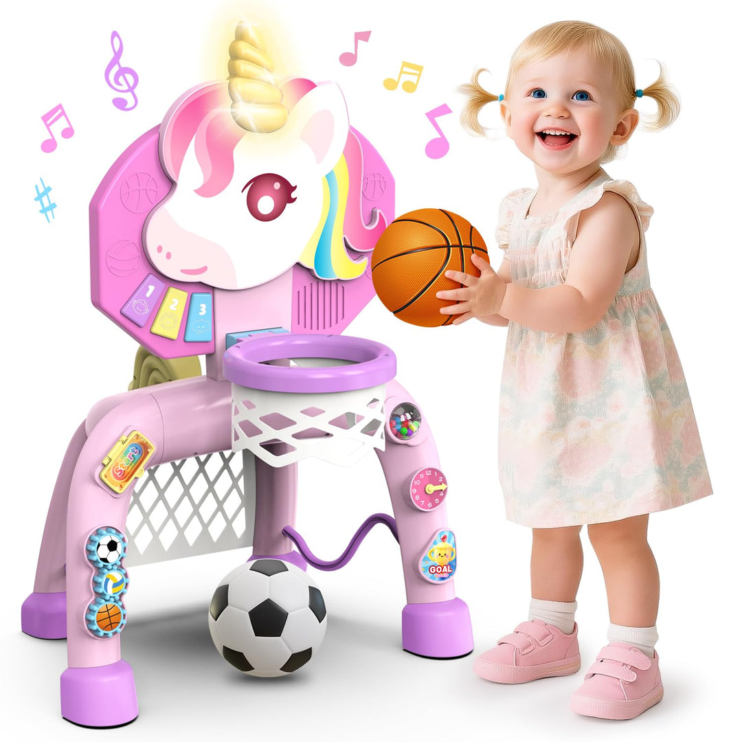 Basketballkorb Kinder &amp; Fussballtore für Garten Kinder 1-3 Jahren, Einhorn Geschenke für Mädchen 12-