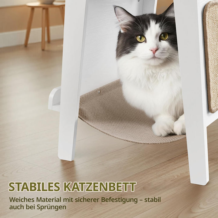 Yaheetech Beistelltisch mit Katzenbett Couchtisch mit Katzenhaus & Kratzbrett Mehrzweckmöbel für Woh