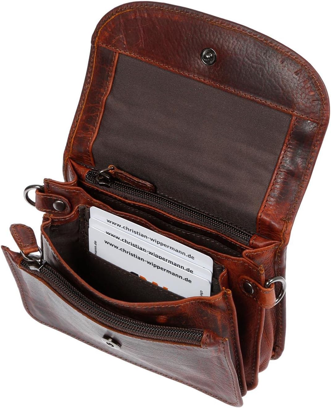 Christian Wippermann kleine echt Leder Damen Tasche Umhängetasche mit RFID Schutz Braun, Braun