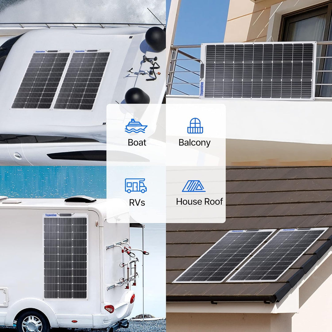 Topunive Flexibel Solarpanel 2 Stücke 100W 12V Monokristalline Flexible Solarmodul 100 Watt 12 Volt