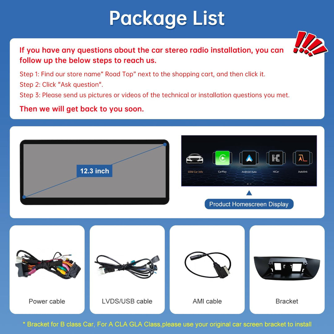Road Top 12,3 Zoll Autoradio Carplay für Mercedes Benz A/B-Klasse GLA CLA | W176 W246 C117 X117 X156