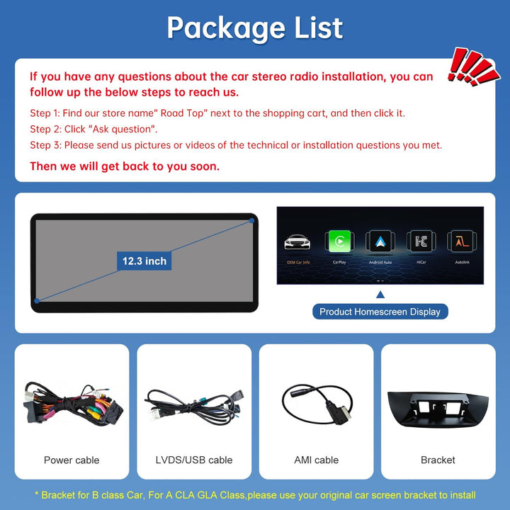 Road Top 12,3 Zoll Autoradio Carplay für Mercedes Benz A/B-Klasse GLA CLA | W176 W246 C117 X117 X156