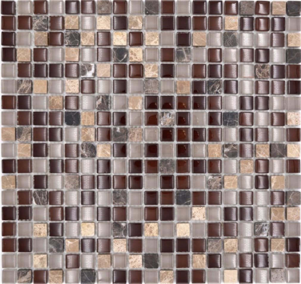 Mosaik Quadrat Crystal/Stein mix braun Glas Naturstein Fliesenspiegel, Mosaikstein Format: 15x15x8 m