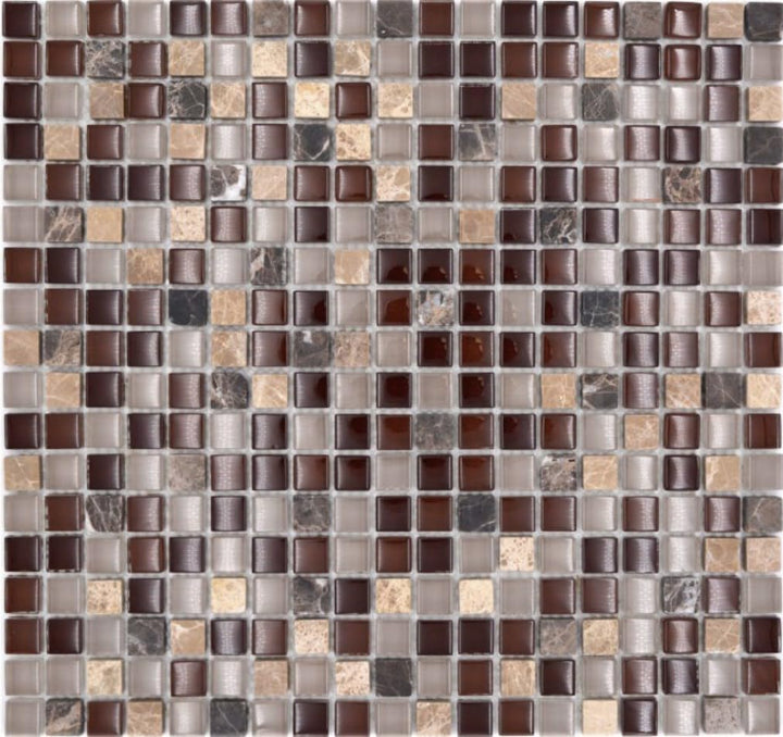 Mosaik Quadrat Crystal/Stein mix braun Glas Naturstein Fliesenspiegel, Mosaikstein Format: 15x15x8 m