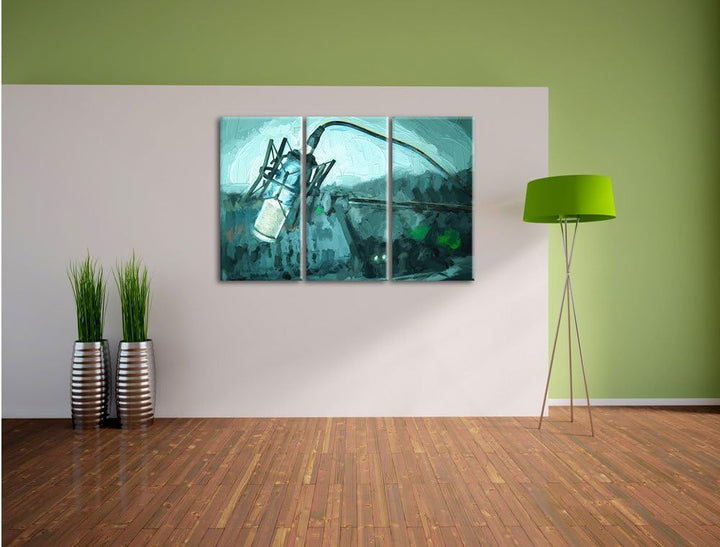 Pixxprint Mikrofon mit Musikanlagen als Leinwandbild/Grösse: 3 Teilig (120x80) cm/Wandbild/Kunstdruc
