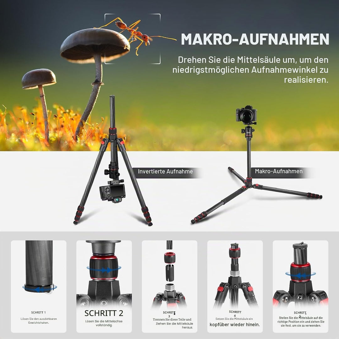 Neewer Kohlefaser 168 Zentimeter Stativ Einbeinstativ mit 360 Grad Kugelkopf, 1/4&