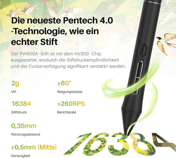HUION Kamvas Pro 16 V2 Grafiktablett mit Display, 15,6 Zoll Volllaminiertes AG-Glas, 16384 Stiftdruc